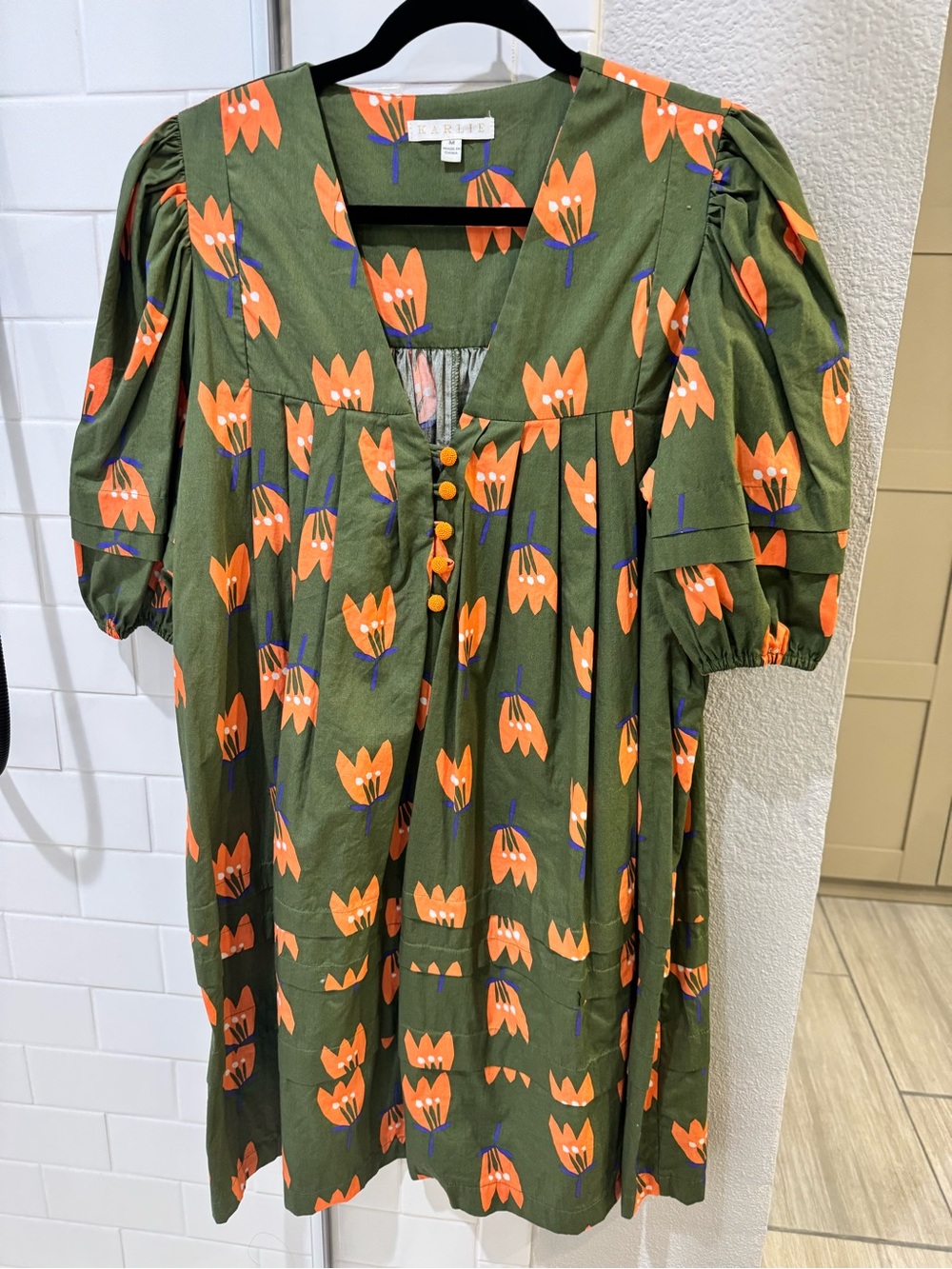 Karlie Olive Green Dress with Orange Floral Print